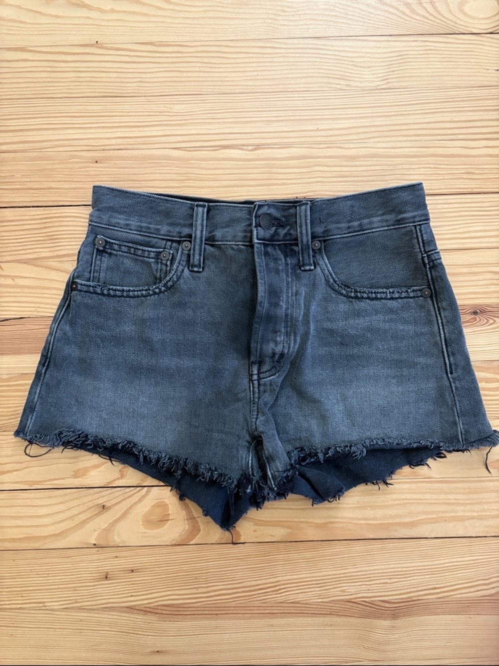 Madewell Black Frayed Hem Denim Shorts